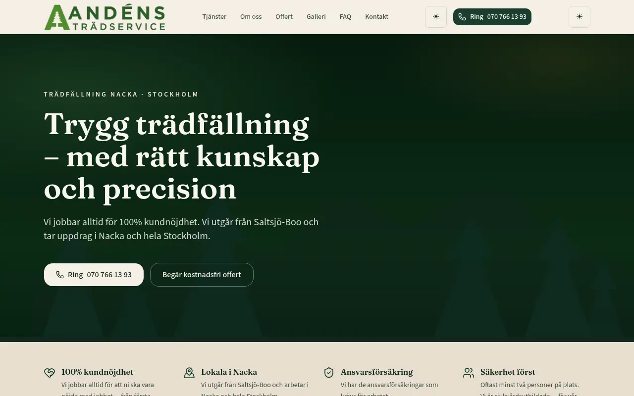 Startsidan på andens.se
