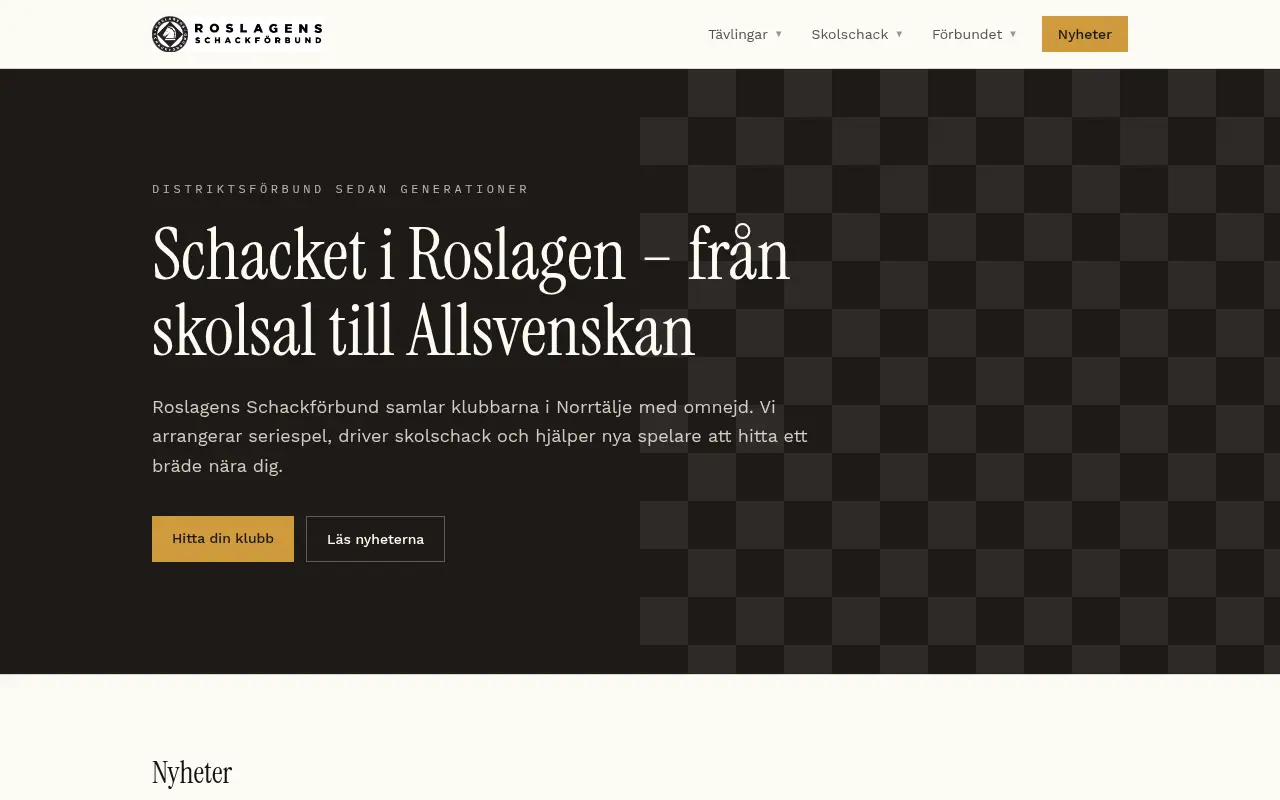 Startsidan på roslagensschackforbund.se