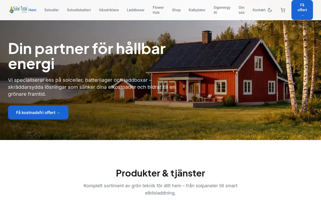 Startsidan på solartotal.se